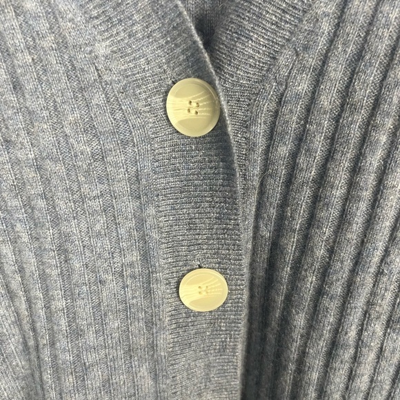 Soft by Naadam 100% Cashmere Ribbed Cardigan Cable Sleeve - Heather Denim READ - Picture 5 of 9